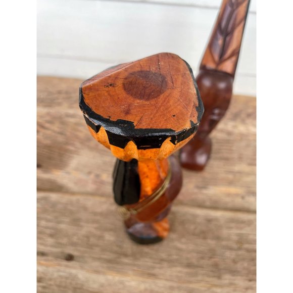 Vintage MCM African Carved Wood Head Busts Woman Man Wire Jewelry - Picture 13 of 15